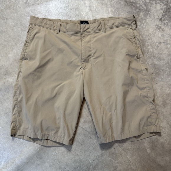 J.Crew Tech Shorts Mens Size 35 x 10.5 Khaki Stretch Athleisure Flat Front Chino - Picture 1 of 11